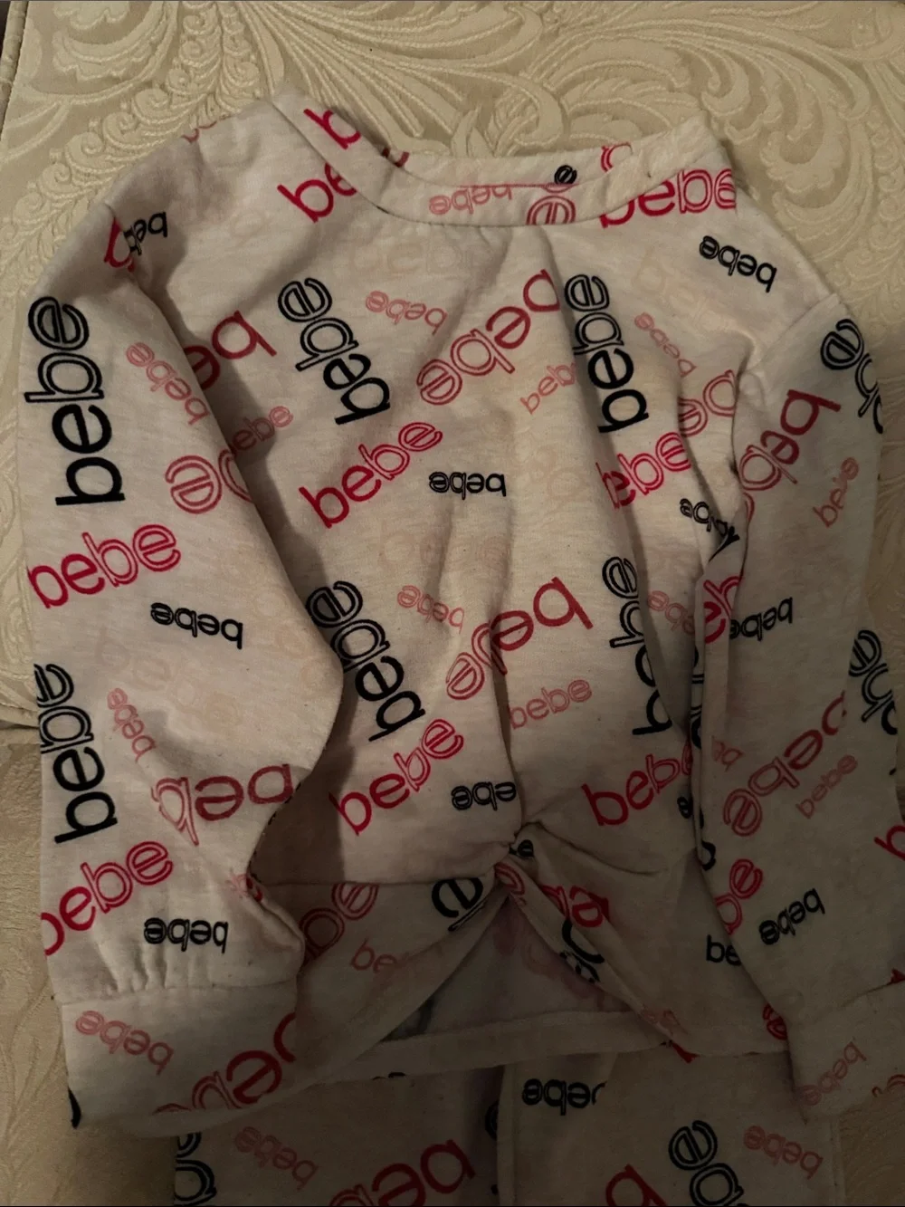 bebe White sweat suit Set with Pink & Black Logo Print